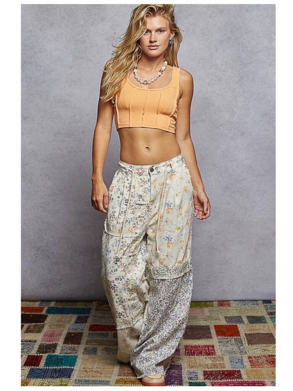 NWOT POL Wide-Leg "Block Party" Floral Multi Print Pants Pants in Cream